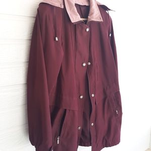 Burgundy and pink coat